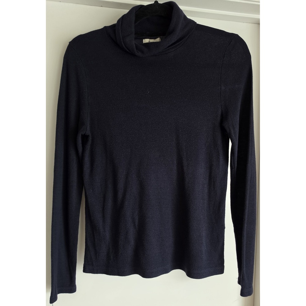 Madewell Turtleneck Top Women L Dark Blue Long Sleeve Solid Casual Blouse Shirt